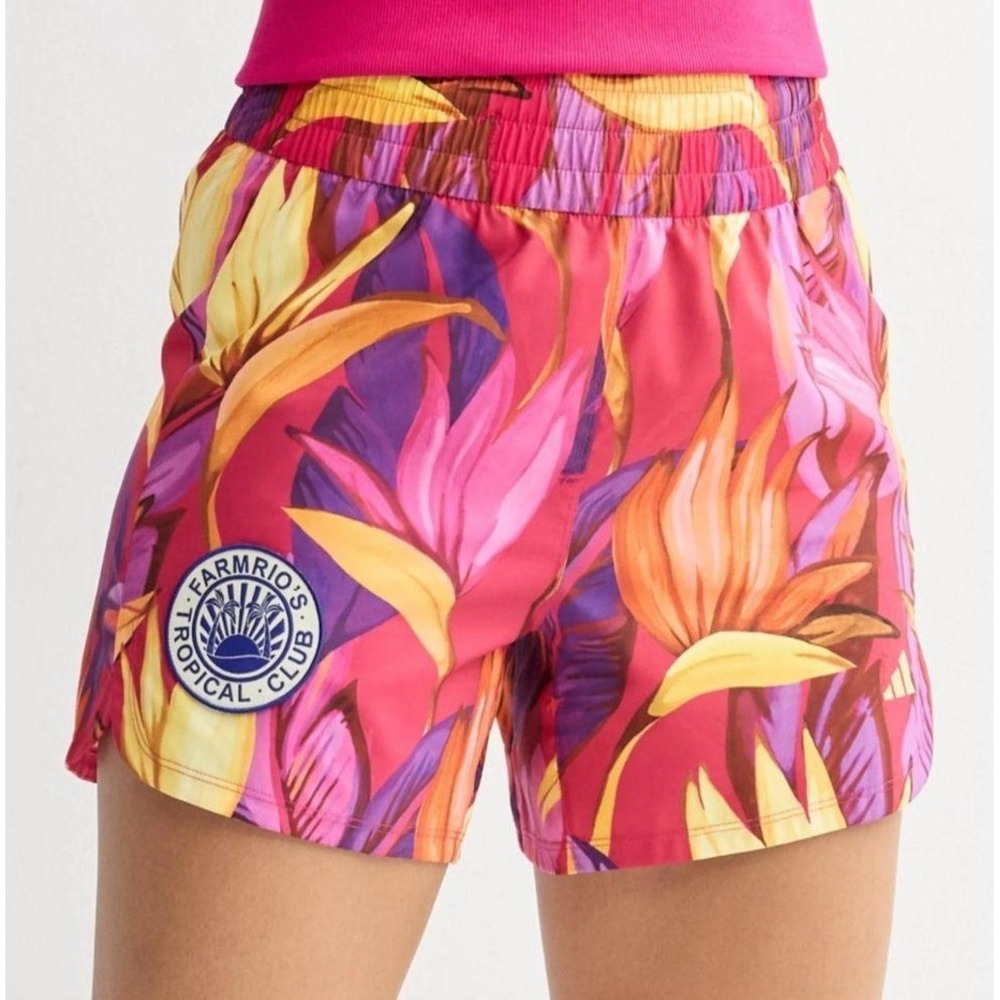 New Farm Rio x Adidas Shorts Size XS Running Birds Of Paradise Pacer Pull-on